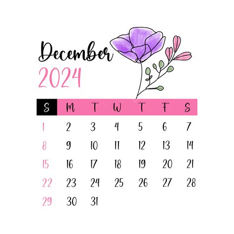 Desember 2024 Kalender Bulanan Bunga Vektor Kalender Desember 2024