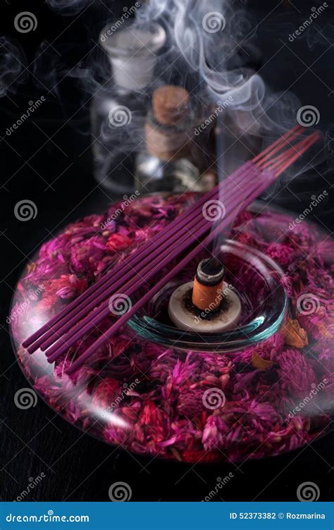 Incense Sticks And Essential Oils Aromatherapy And Spa Stock Photo