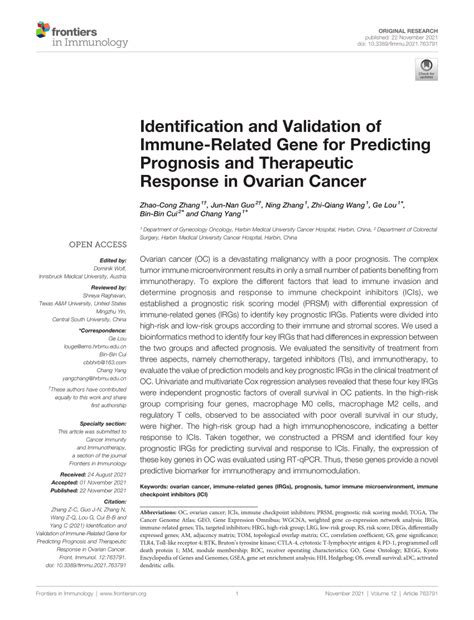 Pdf Identification And Validation Of Immune Related Gene For