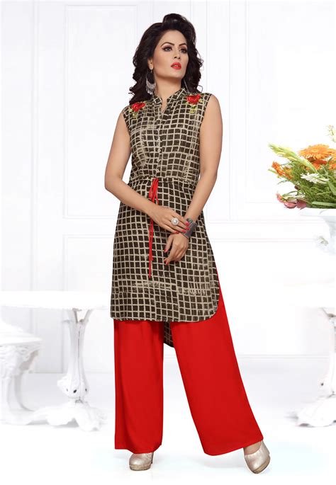 Brown Cotton Readymade Palazzo Suit 194225 Palazzo Suit Kurti Kurti