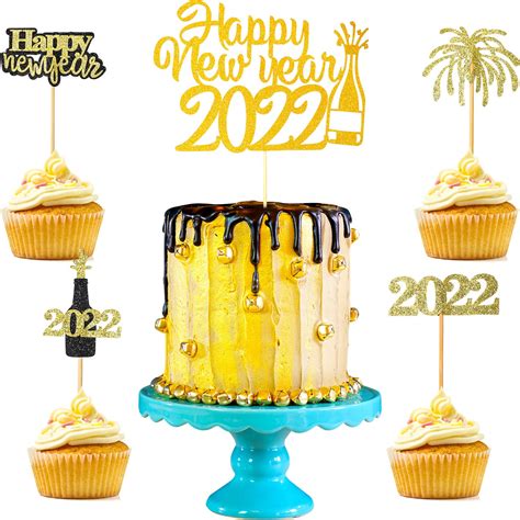 Buy 25 Pieces Happy New Year Cake Topper Gold Glitter New Years Cupcake