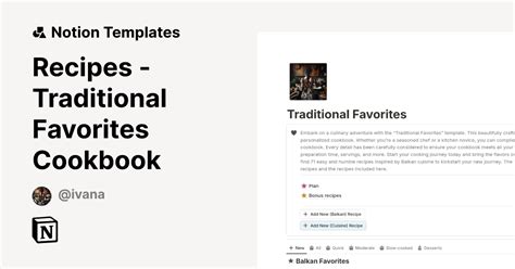 Recipes Traditional Favorites Cookbook Notion Template