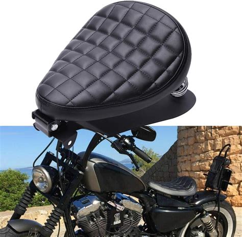 Motorcycle Solo Seat Spring Base Black Leather Motorcycle Driver Seat