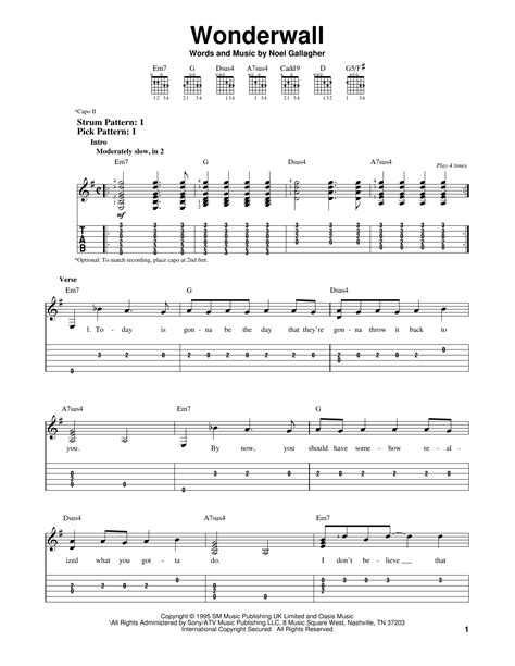 Wonderwall Sheet Music By Oasis Easy Guitar Tab 155281