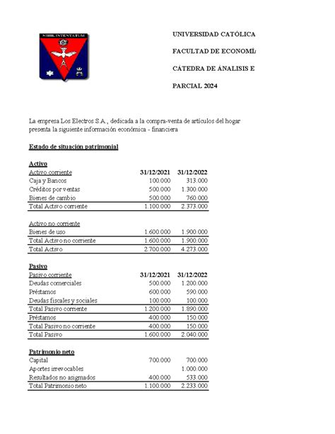 Parcial 2024 Análisis de estados contables UNIVERSIDAD CATÓLICA