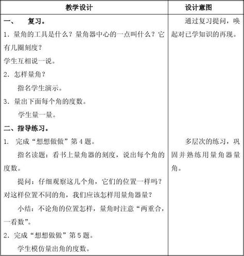 苏教版四年级上册数学教案 角的度量 5教学设计word文档在线阅读与下载无忧文档