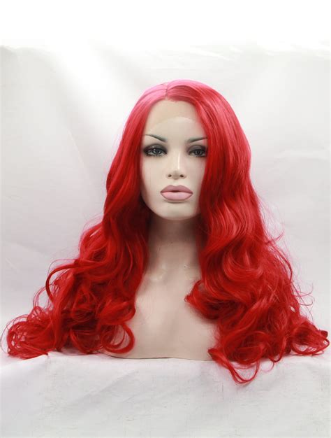 Lace Front Colorful Wigs 27 Curly Synthetic Red Without Bangs Long