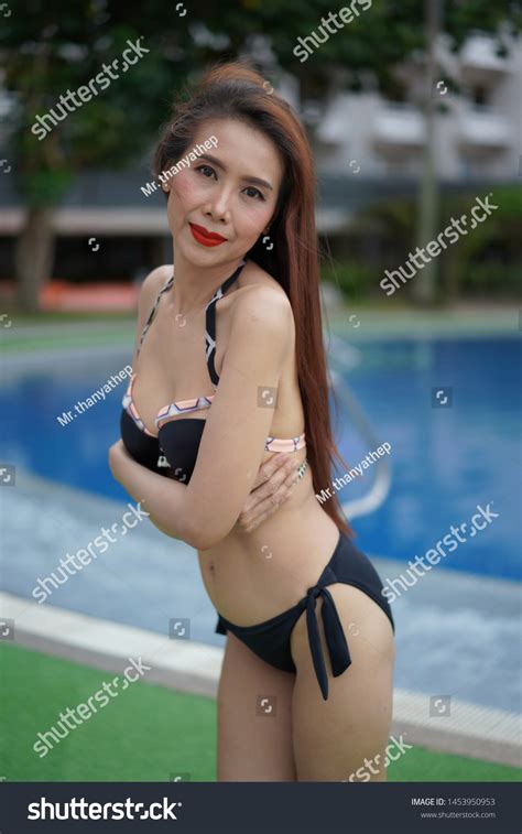 Beautiful Sexy Woman Black Bikini Portrait Stock Photo