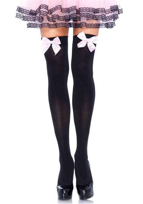 Womens Satin Bow Accent Thigh Highs Satin Bows Thigh Highs