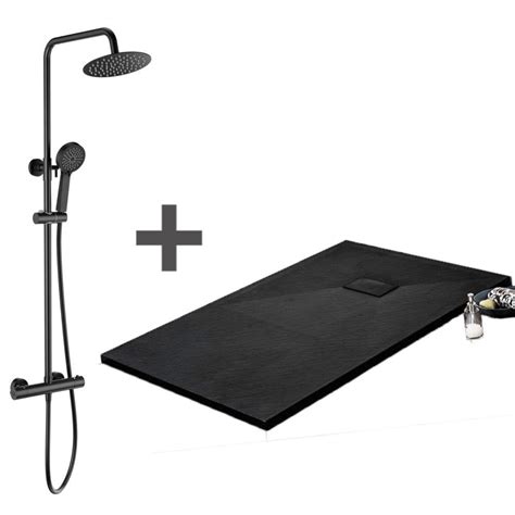 Pack Receveur De Douche 80 X 100 Cm Extra Plat Noir Colonne De Douche