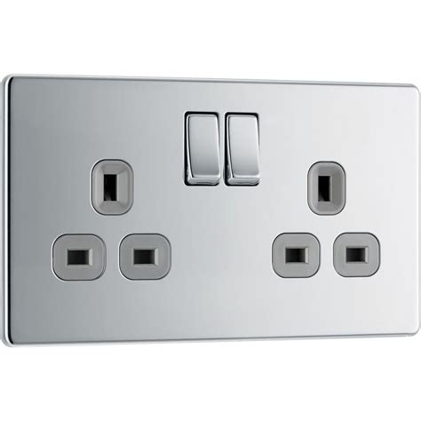 BG Screwless Flat Plate Polished Chrome 13A DP Switched Socket