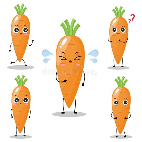 Carrot Cute Vegetable Character Set White Stock Illustrations 919 Carrot Cute Vegetable