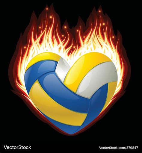 Volleyball On Fire In The Shape Of Heart Vector Image