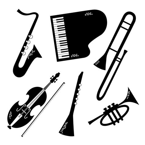 Vector set of musical jazz instruments drawn in graphic style. Isolated on white background big ...