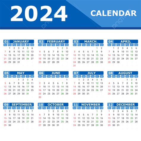 Calendrier 2024 Couleur Bleue Vecteur Png Calendrier 2024