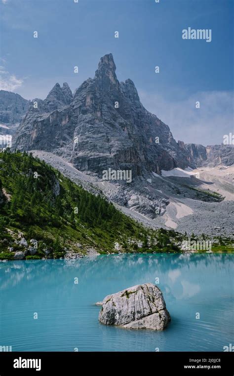 Morning With Clear Sky On Lago Di Sorapis In Italian Dolomitesmilky