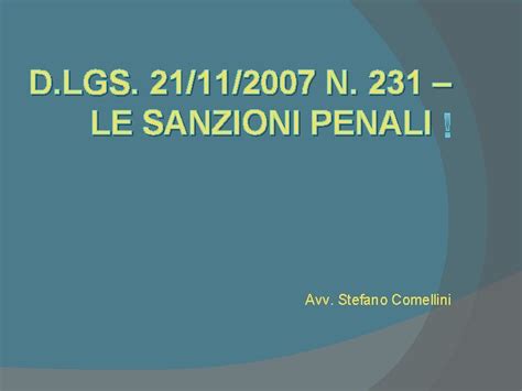 D LGS 21112007 N 231 LE SANZIONI PENALI