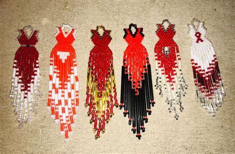 Red Dresses Seed Bead Jewelry Patterns Native Beading Patterns Red Bead Earrings