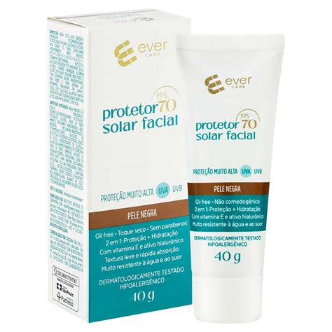 Protetor Solar Pele Negra - Protetor Solar Facial Ever Care FPS 70 com Cor Pele Negra 40g ...