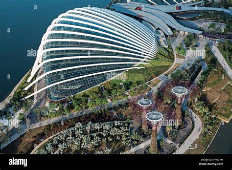 aerial view   flower dome  supertrees  gardens   bay