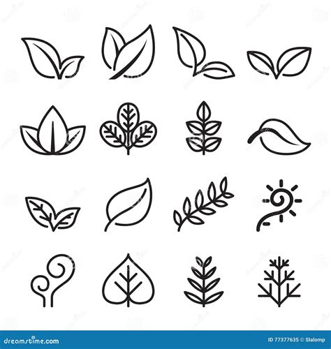 Leaf Vegetarian Herb Icon Set In Thin Line Style Stock Illustration