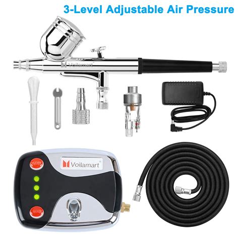 Voilamart Airbrush Compressor Kit 0 3mm Dual Action Air Brush Gun