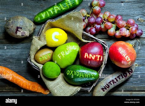 healthy food - natural antioxidants: fruits and vegetables Stock Photo ...