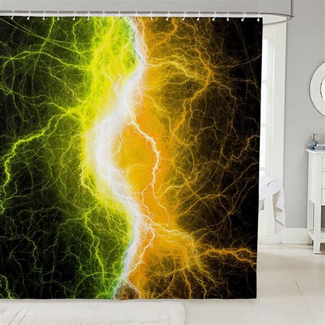 Yst Lightning Shower Curtain Setyellow Orange Abstract Bathroom