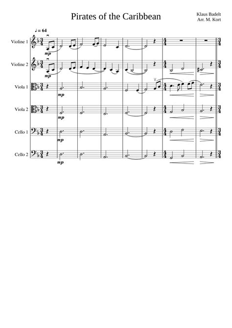 Pirates Of The Caribbean Sheet Music For Violin Viola Cello String