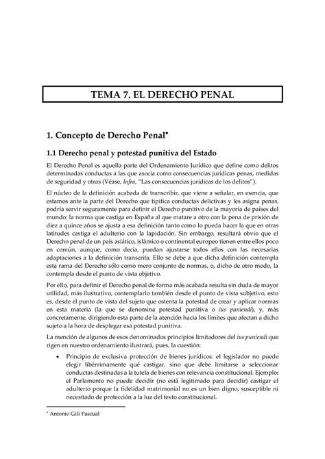 Tema Nociones B Sicas De Derecho Tema El Derecho Penal