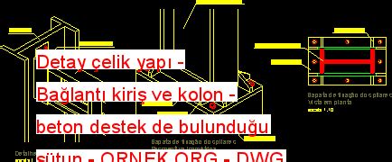 Detay çelik yapı Bağlantı kiriş ve kolon beton destek de bulunduğu