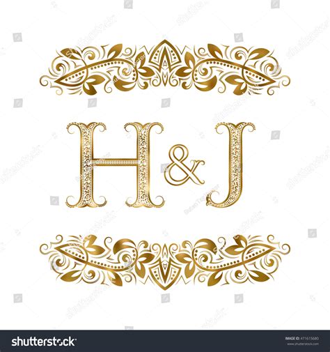 H J Vintage Initials Logo Symbol Stockvektor Royaltyfri