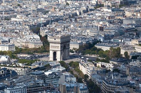 Premium Photo | Aerial view of the arc de triomphe in paris