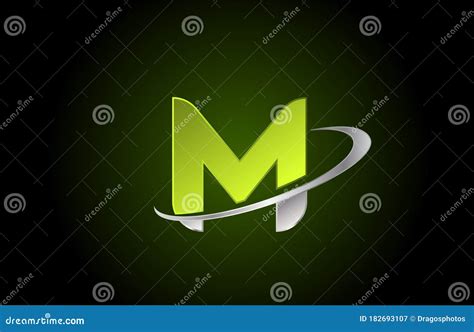 M Green Metallic Alphabet Letter Logo Icon For Company And Business