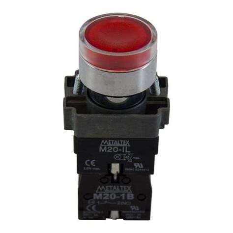 Botão Pulsador Iluminado Vermelho 1NA 1NF Metaltex Disjuntor Motor