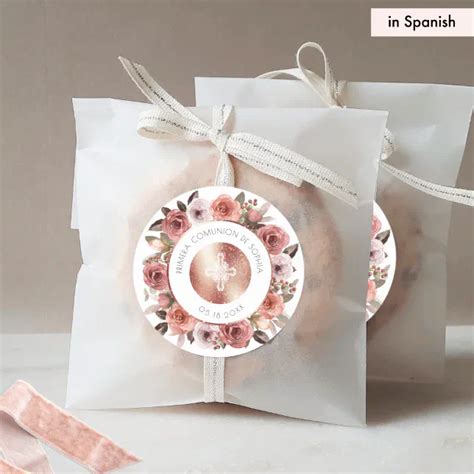 Spanish First Communion Floral Envelope Seal Favor Classic Round