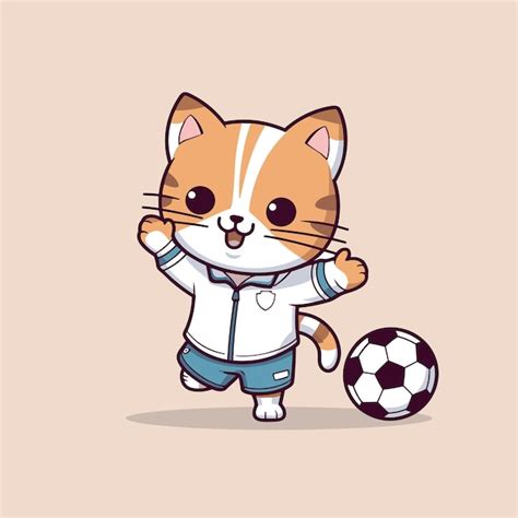 Gato bonito jogando ilustração vetorial de futebol Vetor Premium