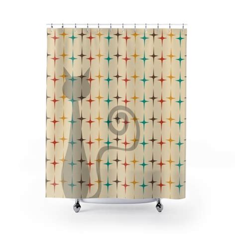 Retro Shower Curtain Aqua Atomic Starburst Mid Century Modern Etsy