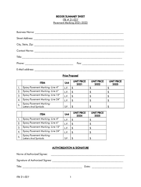 Fillable Online Invitation To Bid Itb Prep Form Fax Email Print