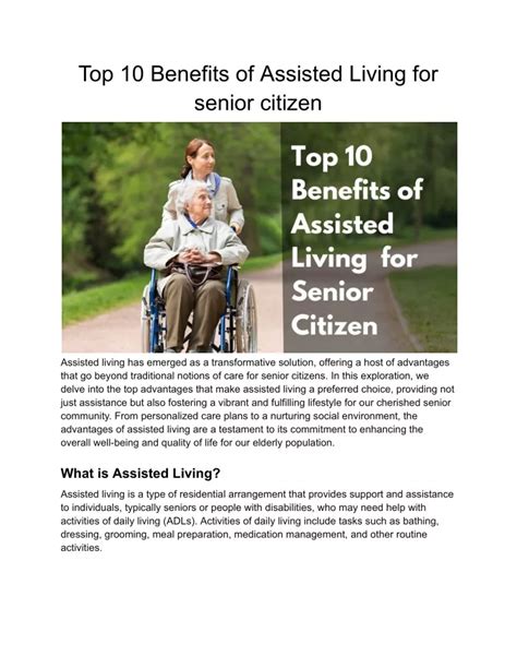 PPT Top 10 Benefits Of Assisted Living For Senior Citizen PowerPoint