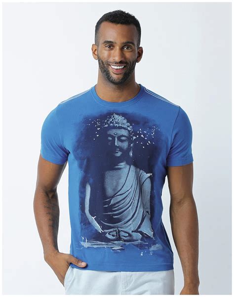 Buy Huetrap Men S Regular Fit Round Neck Printed T Shirt Blue Online