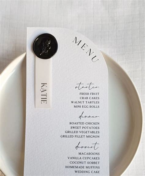 Half Arch Menu Wax Seal Menu Place Cards Included Printed Arch