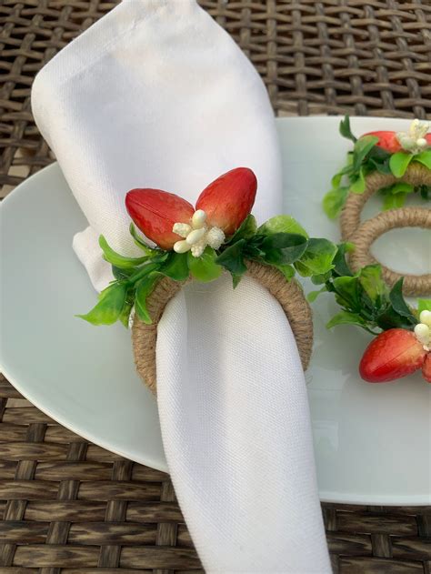 Strawberry Napkin Ring And Napkin Floral Napkin Holder Etsy