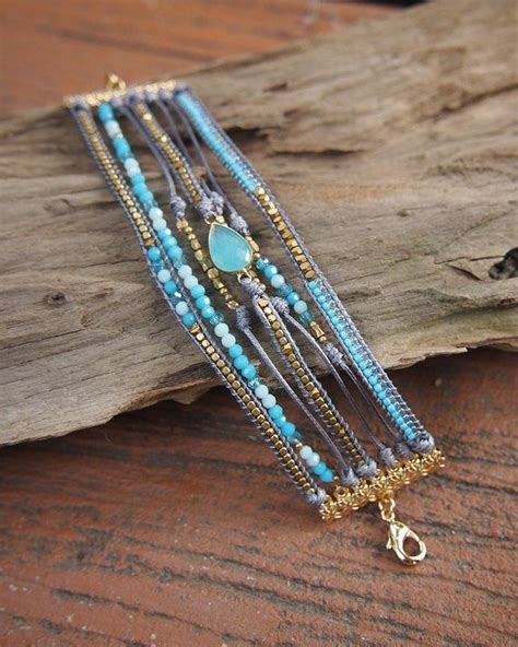 Azul Pulsera Boho Beaded Pulsera Pulsera De La Capa De Mezcla Regalo