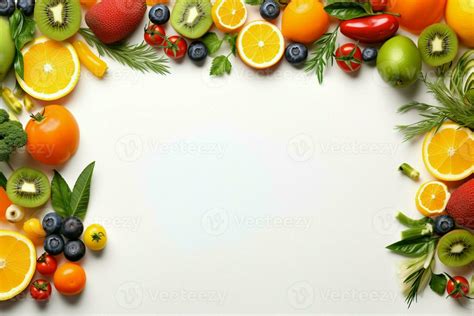 artistic frame  fruits  vegetables   radiant white background