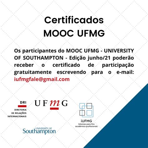 Certificados MOOC UFMG DRI Diretoria de Relações Internacionais