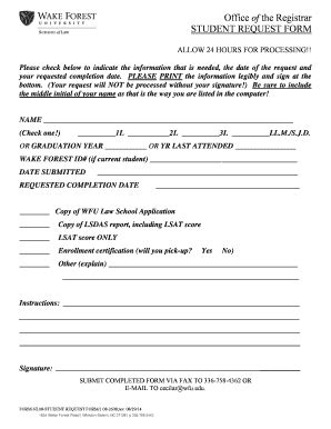 Fillable Online Registrar Law Wfu Form Nl Student Request Form