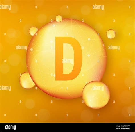 Vitamin D Gold Shining Icon Ascorbic Acid Vector Stock Illustration