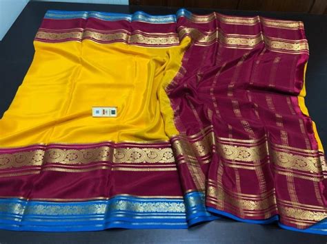 Exclusive Ksic Grade Pure Mysore Crepe Silk Sarees With Double Contrast