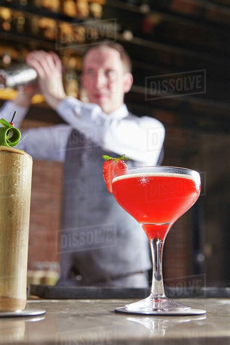 Bartender Shaking Cocktail Shaker Stock Photo Dissolve